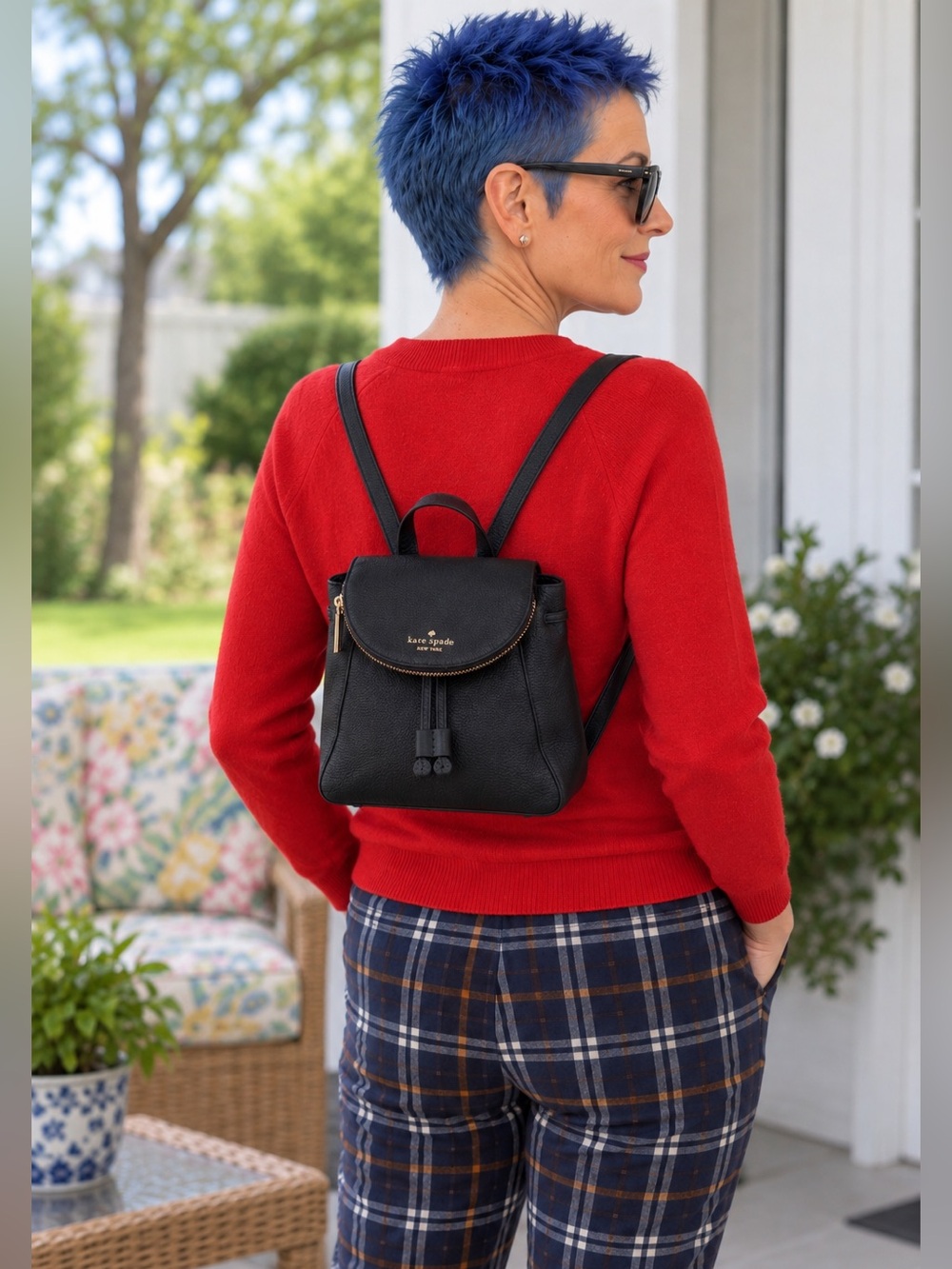 Kate Spade Leila Medium Backpack Black Pebbled Leather Gold Hardware